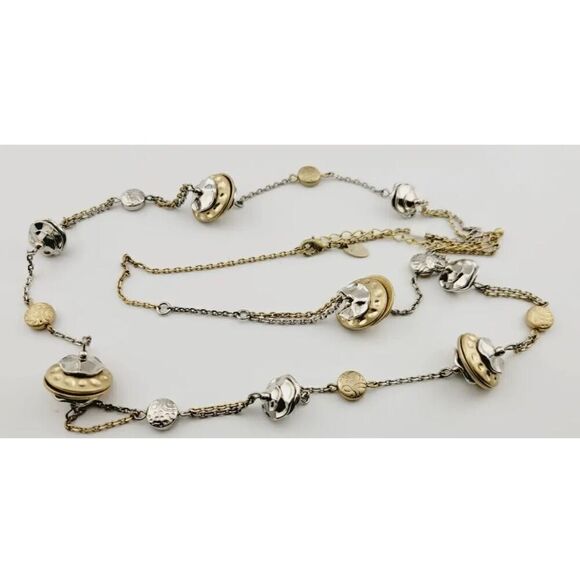 Lia Sophia Silver Gold Tone Chain Necklace Floating Textured Discs - Picture 1 of 4